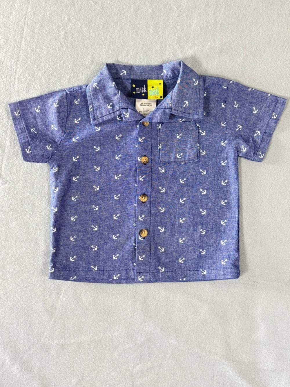6-9M Mick Mack Anchor Button Up Shirt‎ Blue Nautical Summer Top